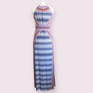 LONDON TIMES Mixed Print Maxi Dress Sz 8 Halter Bohemian Geometric Keyhole